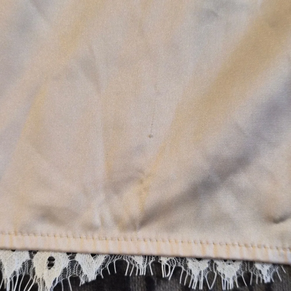 Champagne Satin Lace Trim Lounge Shorts Sleepwear Beige Small